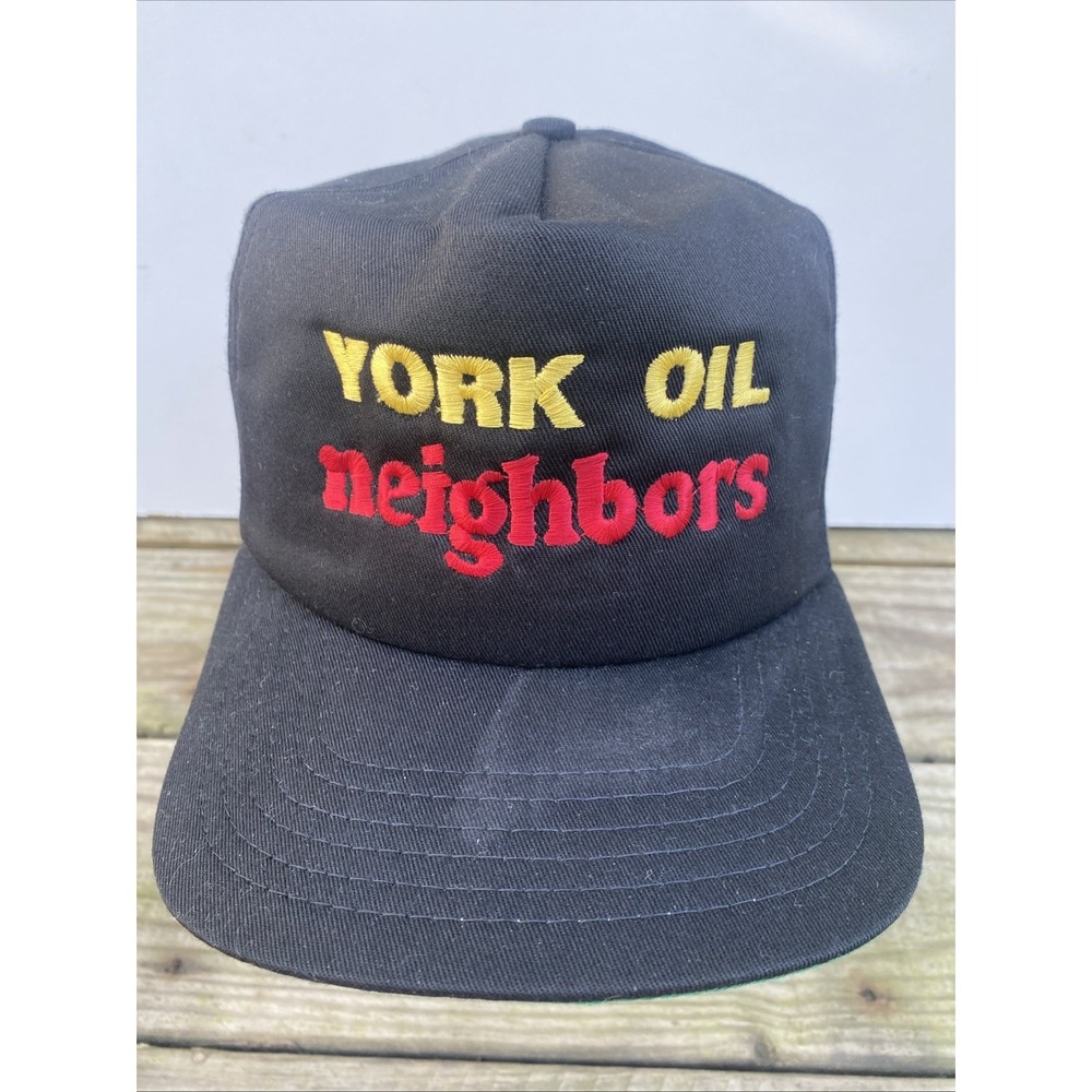 Vintage 80s 90s York Oil Neighbors New Era Hat OSFA Adjustable Black Made In USA